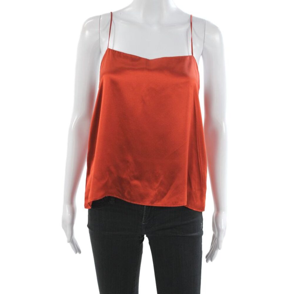 Merritt Charles Women Silk Camisole Orange Square Neck Sleeveless Size M